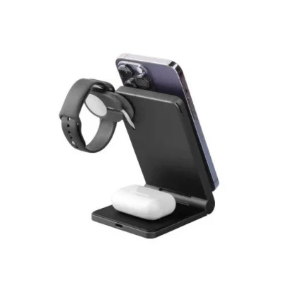Energea Magtrio, 3In1 Foldable Magnetic Fast Wireless Charger - Gunmetal